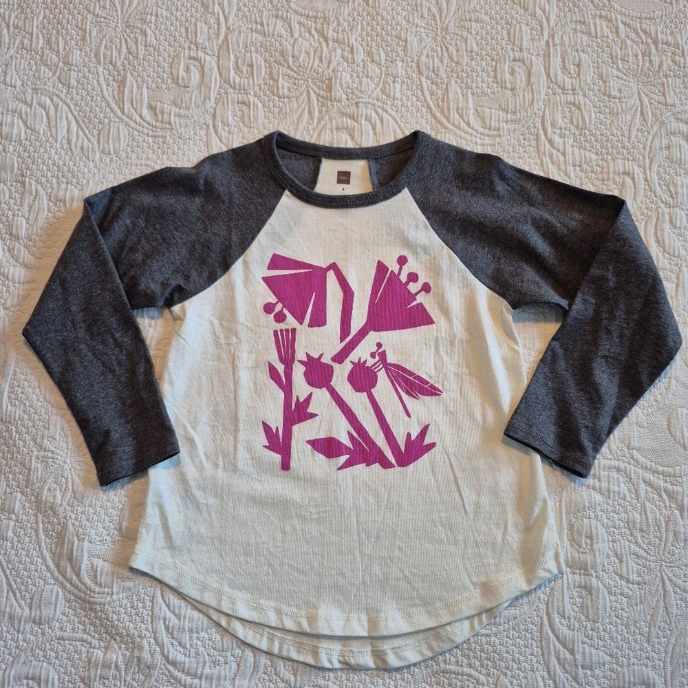 Tea Collection girls size 6 long sleeve printed shirt NWOT